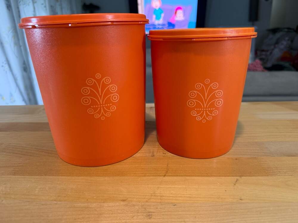 Vintage Tupperware Servalier Nesting Canisters in Harvest Orange, Set of 2